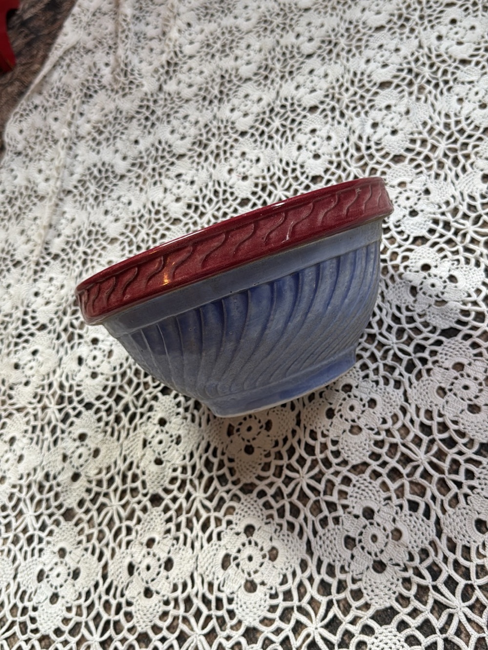 Blue Ceramic Mixing Bowl with Red Trim - Classic Kitchen Serveware
